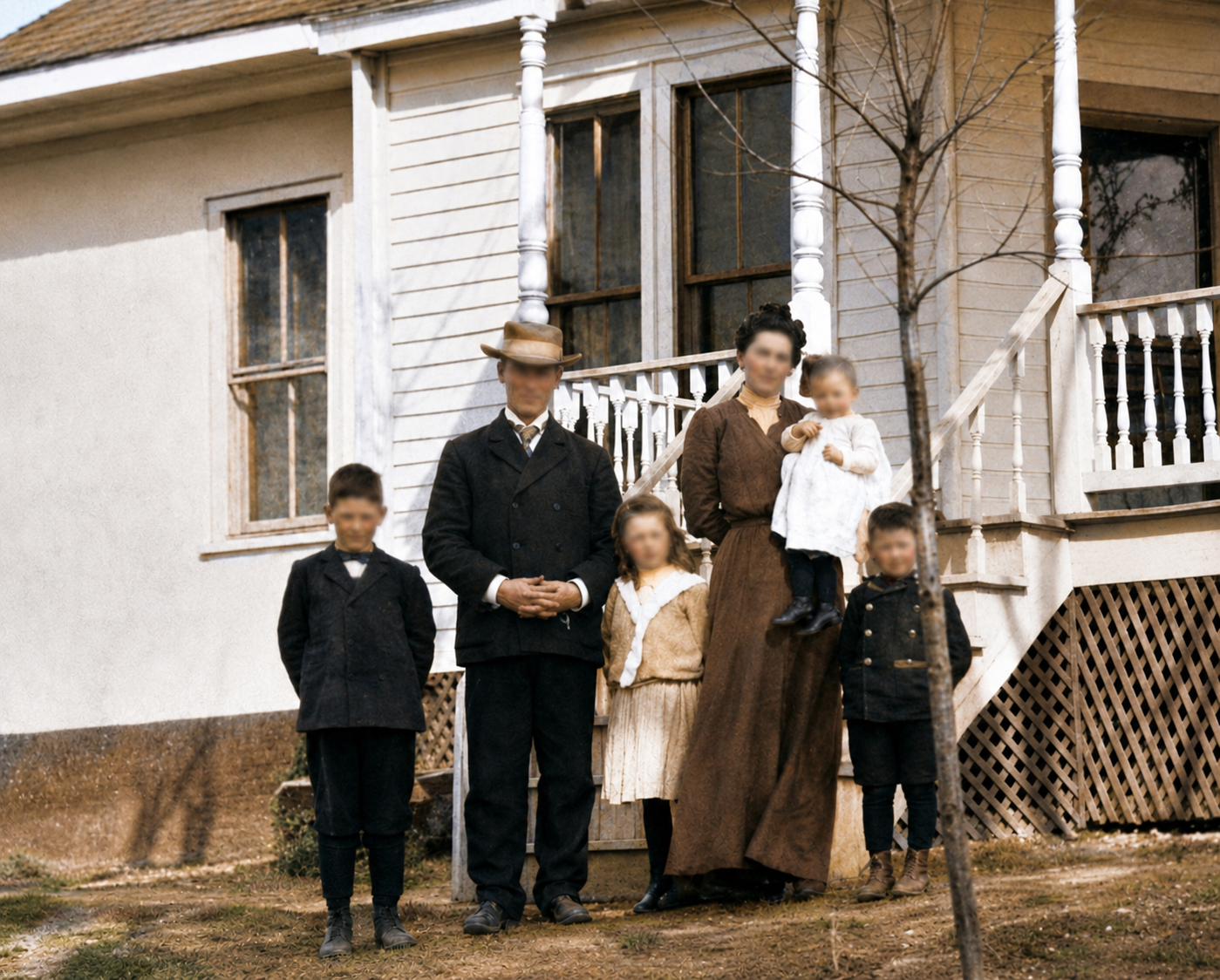 The Fenley family gathered on the porch of the family home, turn of the century.